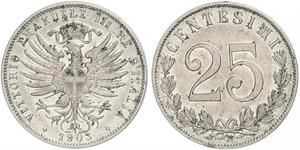25 Centesimo Kingdom of Italy (1861-1946) Plata Víctor Manuel III de Italia (1869 - 1947)