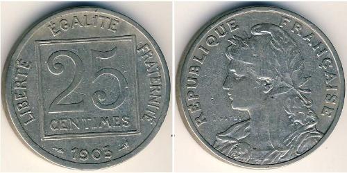 25 Centime Tercera República Francesa (1870-1940)  Níquel 