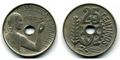 25 Centimo Second Spanish Republic (1931 - 1939) Copper/Nickel 