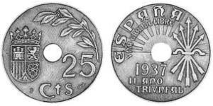25 Centimo Seconda repubblica spagnola (1931 - 1939) Rame/Nichel 
