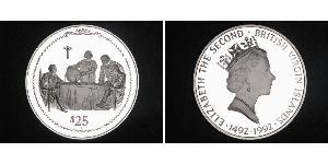 25 Dollar 维尔京群岛 銀 伊丽莎白二世 (1926-2022) / 克里斯托弗·哥伦布