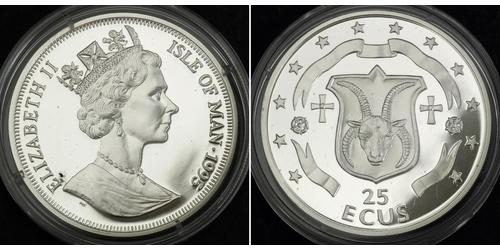 25 Ecu Île de Man Argent Elizabeth II (1926-2022)