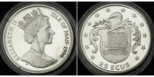 25 Ecu Isla de Man  Isabel II (1926-2022)