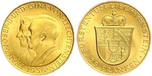 25 Franc Liechtenstein Gold Franz Joseph II, Prince of Liechtenstein (1938 - 1989) 