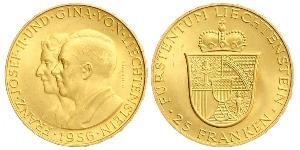 25 Franc Liechtenstein Gold Franz Joseph II, Prince of Liechtenstein (1938 - 1989) 