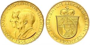 25 Franc Liechtenstein (1719 - ) Gold Franz Joseph II, Prince of Liechtenstein (1938 - 1989) 