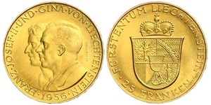 25 Franc Liechtenstein (1719 - ) Oro Franz Joseph II, Prince of Liechtenstein (1938 - 1989) 