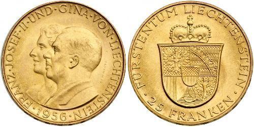 25 Franc Liechtenstein 金 Franz Joseph II, Prince of Liechtenstein (1938 - 1989) 