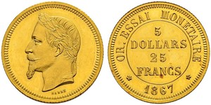 25 Franc / 100 Dollar France Or Napoleon III (1808-1873)