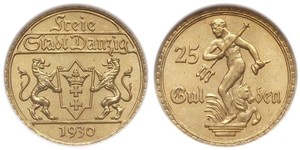 25 Gulden 但澤自由市 (1920 - 1939) 金 