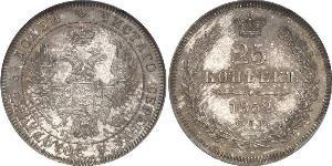 25 Kopeck 俄罗斯帝国 (1721 - 1917) 銀 亚历山大二世 (俄国) (1818-1881) / Nicholas I of Russia (1796-1855)