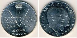 25 Krone Noruega (1905 - ) Plata Haakon VII de Noruega (1872 - 1957) / Olaf V de Noruega (1903 - 1991)