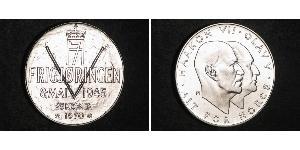 25 Krone Noruega (1905 - ) Plata Haakon VII de Noruega (1872 - 1957) / Olaf V de Noruega (1903 - 1991)