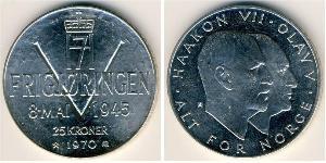 25 Krone Kingdom of Norway (1905 - ) Silver Haakon VII of Norway (1872 - 1957) / Olav V of Norway (1903 - 1991)
