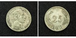 25 Ore Dinamarca Plata Christian IX de Dinamarca (1818-1906)