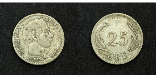 25 Ore Dinamarca Plata Christian IX de Dinamarca (1818-1906)