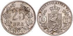 25 Ore Noruega Plata Óscar II de Suecia (1829-1907)