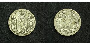 25 Ore Norwegen Silber Oskar II. (Schweden) (1829-1907)