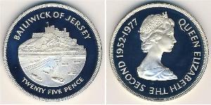 25 Penny Baliato di Jersey (1066 - ) Argento Elisabetta II (1926-2022)