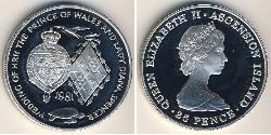 25 Penny 阿森松岛 銀 伊丽莎白二世 (1926-2022)