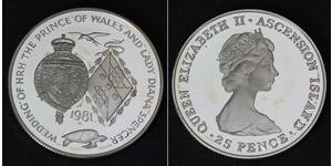 25 Penny 阿森松岛 銀 伊丽莎白二世 (1926-2022)