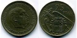 25 Peseta Dictadura de Francisco Franco (1936 - 1975) Níquel/Cobre 