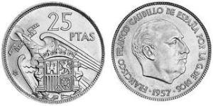 25 Peseta Dictadura de Francisco Franco (1936 - 1975) Níquel/Cobre Francisco Franco(1892 – 1975)