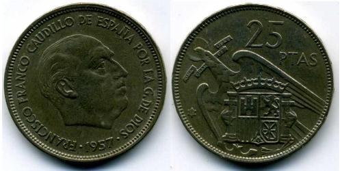 25 Peseta Dictadura de Francisco Franco (1936 - 1975) Níquel/Cobre 