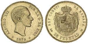 25 Peseta Kingdom of Spain (1874 - 1931) Or Alfonso XII of Spain (1857 -1885)