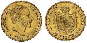 25 Peseta Kingdom of Spain (1874 - 1931) Oro Alfonso XII of Spain (1857 -1885)