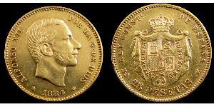 25 Peseta Kingdom of Spain (1874 - 1931) Oro Alfonso XII of Spain (1857 -1885)