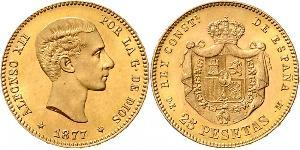 25 Peseta Kingdom of Spain (1874 - 1931) 金 Alfonso XII of Spain (1857 -1885)