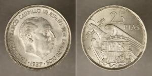 25 Peseta 佛朗哥时期 (1936 - 1975) 銅/镍 弗朗西斯科·佛朗哥 (1892 – 1975)