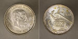 25 Peseta 佛朗哥时期 (1936 - 1975) 銅/镍 弗朗西斯科·佛朗哥 (1892 – 1975)