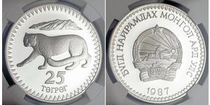 25 Tugrik Mongolia (1921 - ) Plata 