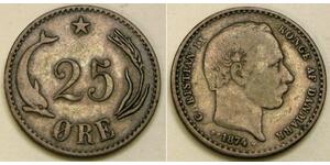 25 Ере Данія Срібло Крістіан IX король Данії (1818-1906)