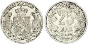 25 Ере Норвегія Срібло Оскар II (1829-1907)