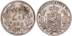 25 Ере Норвегія Срібло Оскар II (1829-1907)