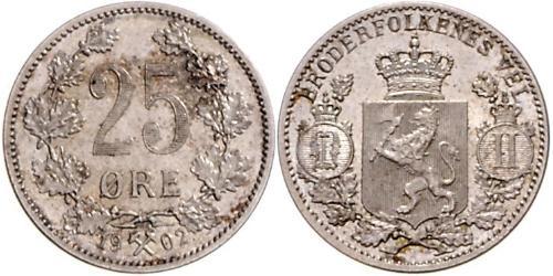 25 Ере Норвегія Срібло Оскар II (1829-1907)