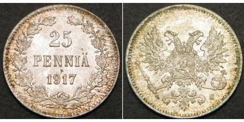 25 Пенни Финляндия / Российская империя (1720-1917) Серебро Николай II (1868-1918)