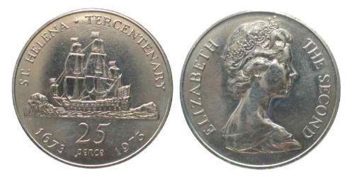 25 Пені Острів Святої Єлени (1981 - ) Нікель/Мідь Єлизавета II (1926-2022)