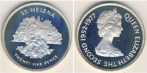 25 Пені Острів Святої Єлени (1981 - ) Нікель/Мідь Єлизавета II (1926-2022)