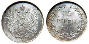 25 Пені Велике князівство Фінляндське (1809 - 1917) Срібло Микола II (1868-1918)
