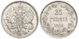 25 Пені Велике князівство Фінляндське (1809 - 1917) Срібло Микола II (1868-1918)