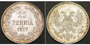25 Пені Російська імперія (1720-1917) / Фінляндія Срібло Микола II (1868-1918)