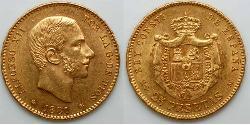 25 Peseta Kingdom of Spain (1874 - 1931) Oro Alfonso XII of Spain (1857 -1885)