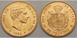 25 Песета Королевство Испания (1874 - 1931) Золото Alfonso XII of Spain (1857 -1885)