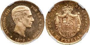 25 Песета Королівство Іспанія (1874 - 1931) Золото Alfonso XII of Spain (1857 -1885)