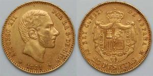 25 Песета Королівство Іспанія (1874 - 1931) Золото Alfonso XII of Spain (1857 -1885)