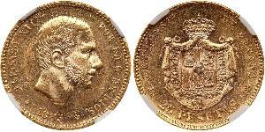 25 Песета Королівство Іспанія (1874 - 1931) Золото Alfonso XII of Spain (1857 -1885)